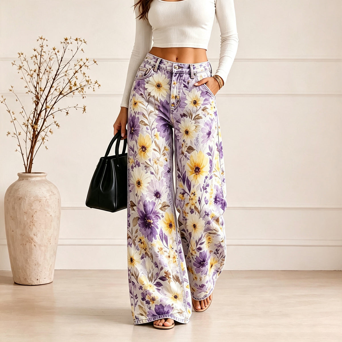 Women’s Plus Size Lightweight Denim-Look Wide Leg Pants