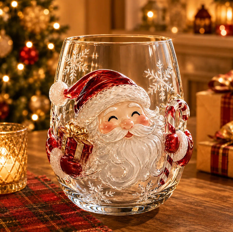 🎅 Santa & Snowman Christmas Glass – Hand-Painted Holiday Drinkware
