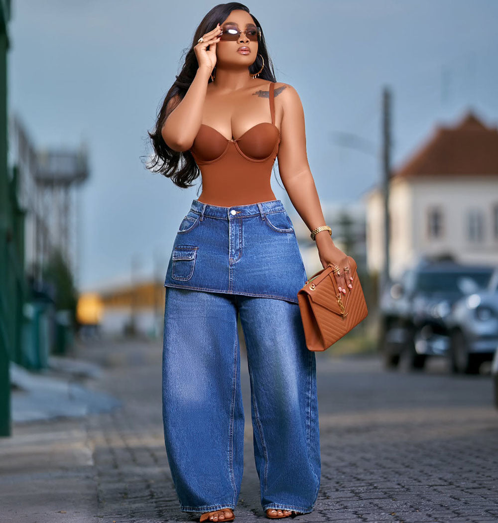 Elastic-Waist Denim Culotte Jeans