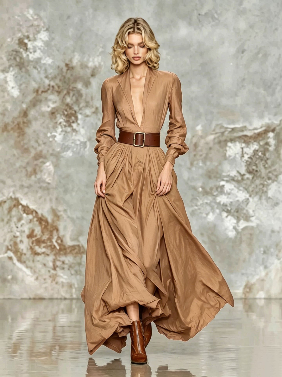 Elegant Belted Maxi Dress – Fall/Winter 2026