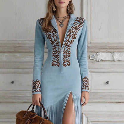 Women’s Vintage Floral Fringe Maxi Dress