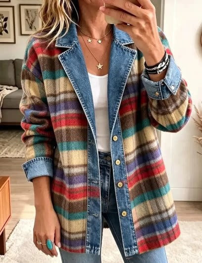Leopard Print Denim Jacket – Women's Casual Oversized Style