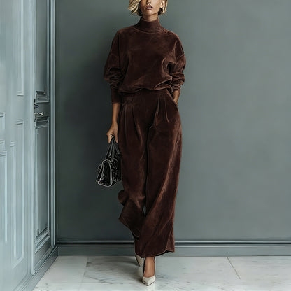 Knit Long-Sleeve Top & Wide-Leg Pants Two-Piece Set