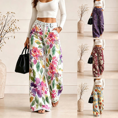 Women’s Plus Size Lightweight Denim-Look Wide Leg Pants
