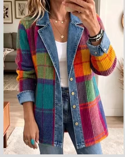 Leopard Print Denim Jacket – Women's Casual Oversized Style