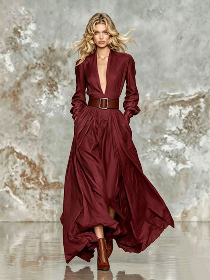 Elegant Belted Maxi Dress – Fall/Winter 2026