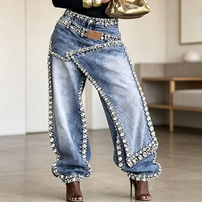 Layered Washed Wide-Leg Jeans – Women's Streetwear Style