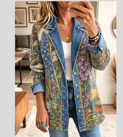 Leopard Print Denim Jacket – Women's Casual Oversized Style