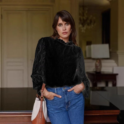 Women’s French Lace Mock Neck Top