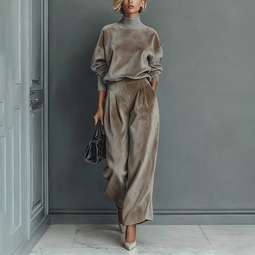 Knit Long-Sleeve Top & Wide-Leg Pants Two-Piece Set