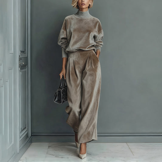 Knit Long-Sleeve Top & Wide-Leg Pants Two-Piece Set