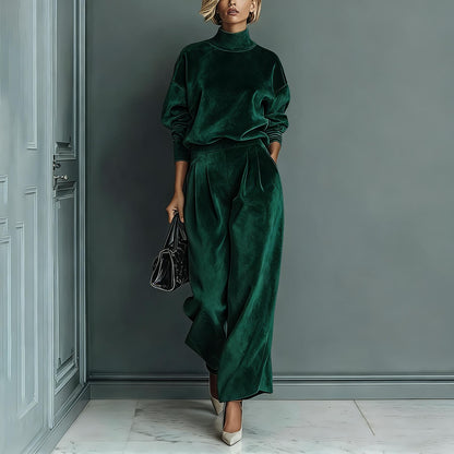 Knit Long-Sleeve Top & Wide-Leg Pants Two-Piece Set