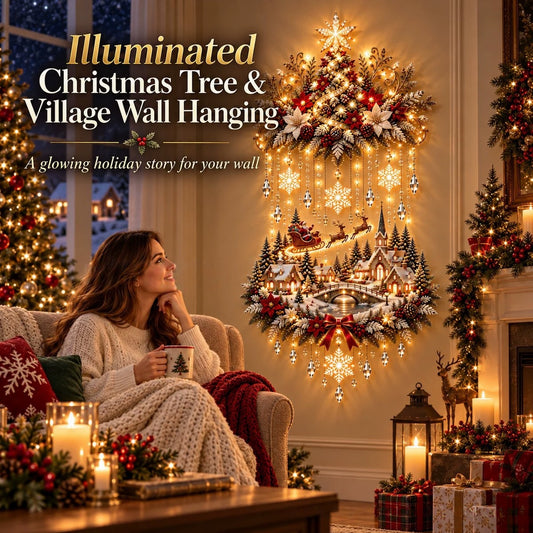 ✨ Lighted Christmas Tree Village Wall Decor – Festive Holiday Display