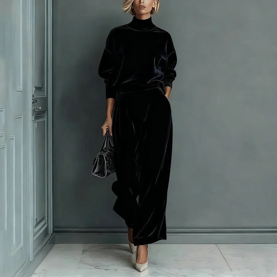 Knit Long-Sleeve Top & Wide-Leg Pants Two-Piece Set