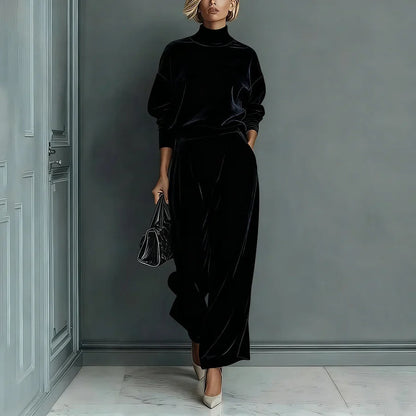 Knit Long-Sleeve Top & Wide-Leg Pants Two-Piece Set