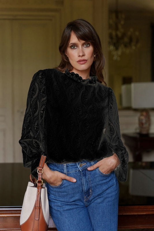 Women’s French Lace Mock Neck Top