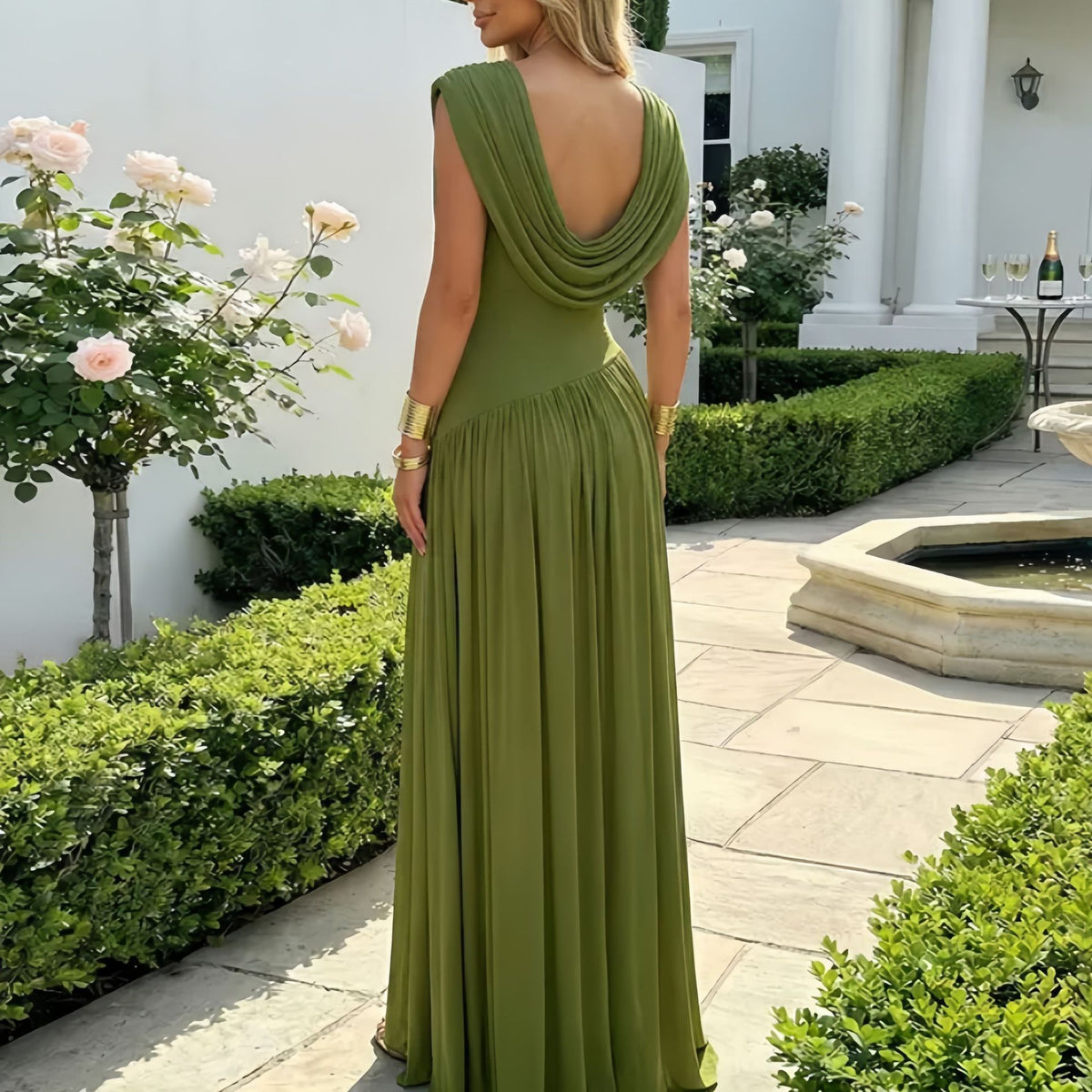 Women’s Ruched Waist Slit Evening Gown