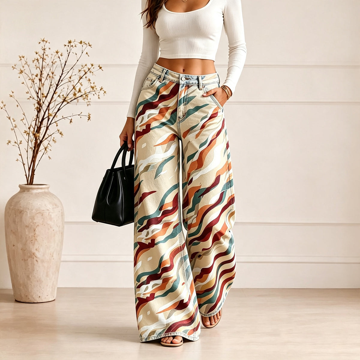 Women’s Plus Size Lightweight Denim-Look Wide Leg Pants