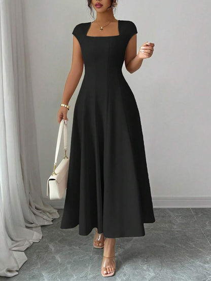 Square Neck Short-Sleeve Maxi Dress