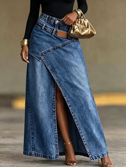 Layered Washed Wide-Leg Jeans – Women's Streetwear Style