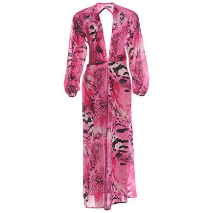 Deep V Backless Slit Maxi Dress