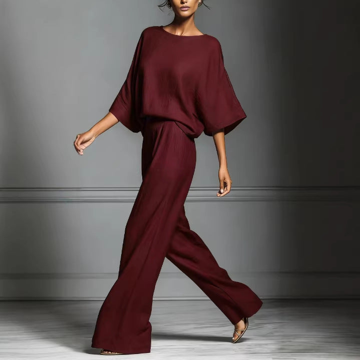 Linen Blend Batwing Sleeve Two-Piece Set