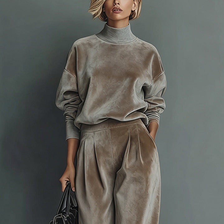 Knit Long-Sleeve Top & Wide-Leg Pants Two-Piece Set