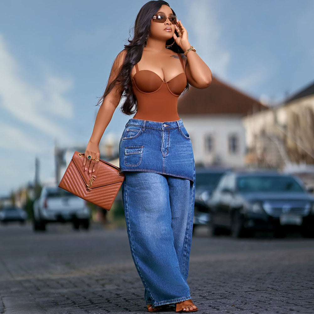 Elastic-Waist Denim Culotte Jeans