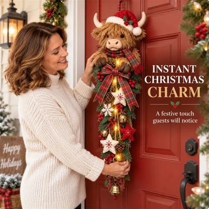 🎄 Light-Up Highland Cow Christmas Door Decor – Cute Festive Holiday Accent 🐮✨