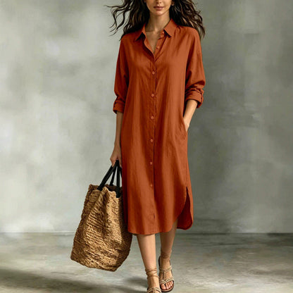 Oversized Linen‑Blend Shirt Midi Dress
