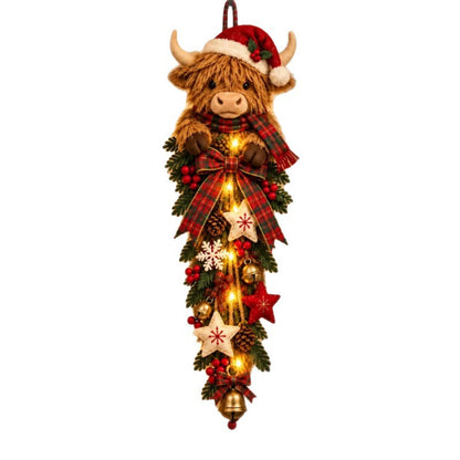 🎄 Light-Up Highland Cow Christmas Door Decor – Cute Festive Holiday Accent 🐮✨