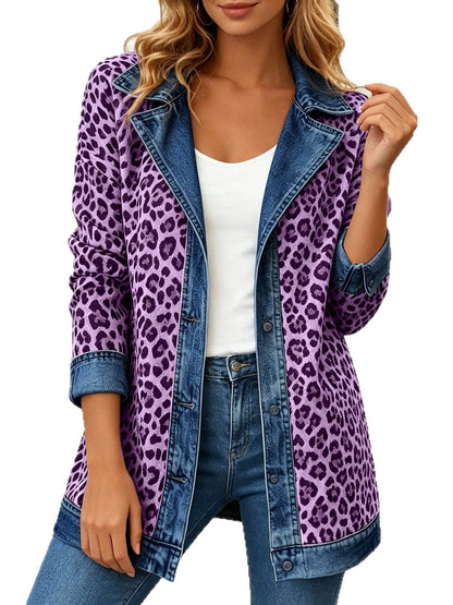 Leopard Print Denim Jacket – Women's Casual Oversized Style