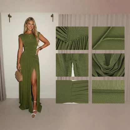 Women’s Ruched Waist Slit Evening Gown