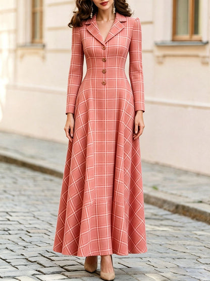 Classic Plaid Long Sleeve Maxi Dress
