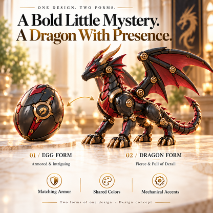 🔥LAST DAY 49% OFF | 🐉 Mechanical Dragon Egg – Black & Crimson Dragon with Folding Wings & Armored Details