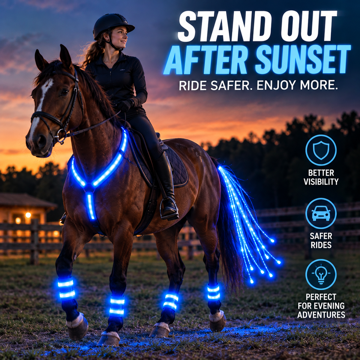 🏇LED Horse Night Riding Lights – Full-Body Glow Kit with Enhanced Visibility & 12 Lighting Modes✨