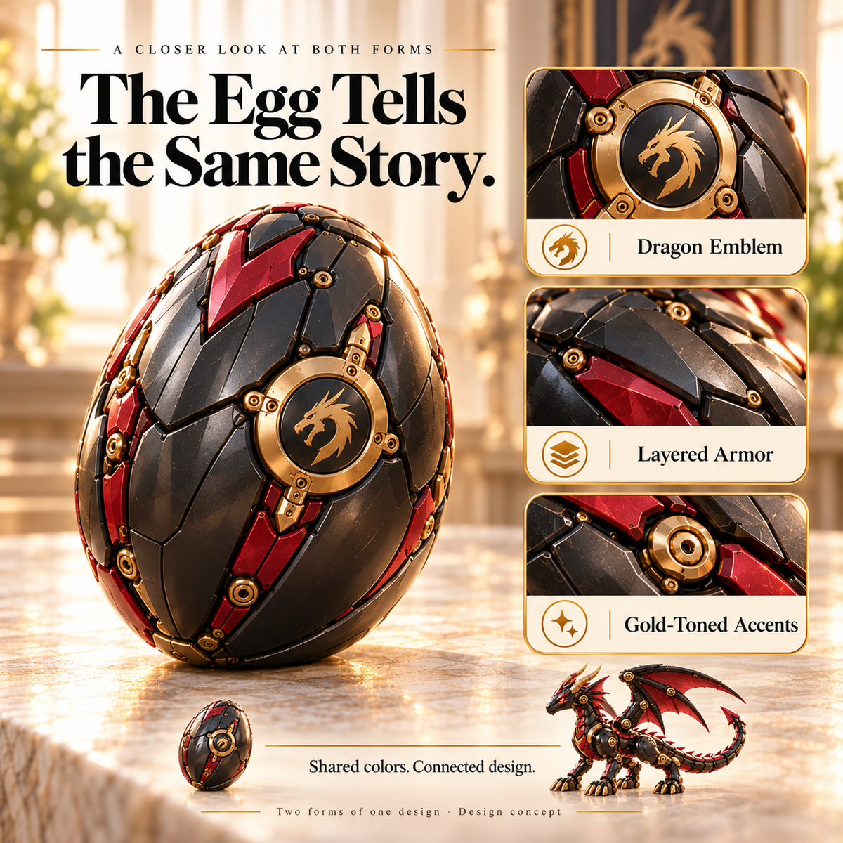 🔥LAST DAY 49% OFF | 🐉 Mechanical Dragon Egg – Black & Crimson Dragon with Folding Wings & Armored Details
