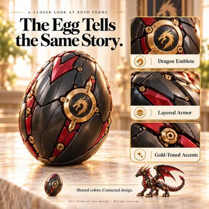 🔥LAST DAY 49% OFF | 🐉 Mechanical Dragon Egg – Black & Crimson Dragon with Folding Wings & Armored Details