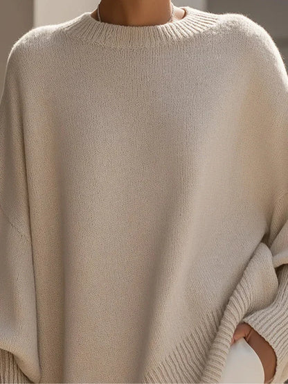 Women's Solid Beige Asymmetric Batwing Sleeve Knit Poncho Sweater