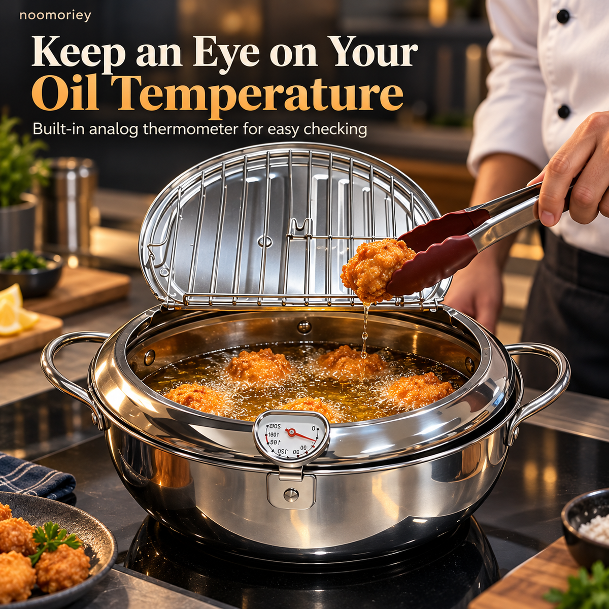 🍗🔥 Deep Frying Pot with Thermometer & Drain Rack – Easy Frying, Stir-Frying & Boiling! ✨