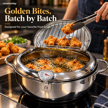 🍗🔥 Deep Frying Pot with Thermometer & Drain Rack – Easy Frying, Stir-Frying & Boiling! ✨