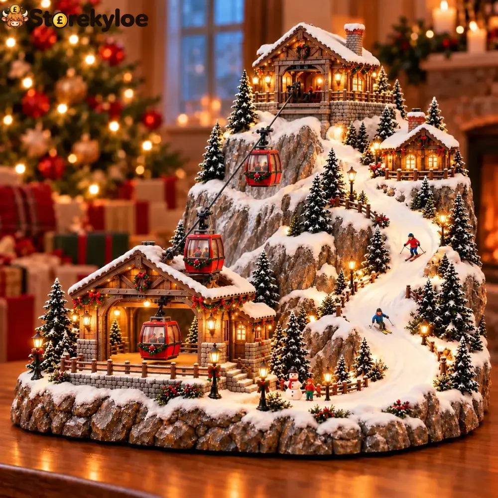 🏠Animated Christmas Mountain Cable Car & Ski Village Scene
