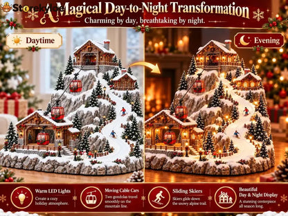 🏠Animated Christmas Mountain Cable Car & Ski Village Scene