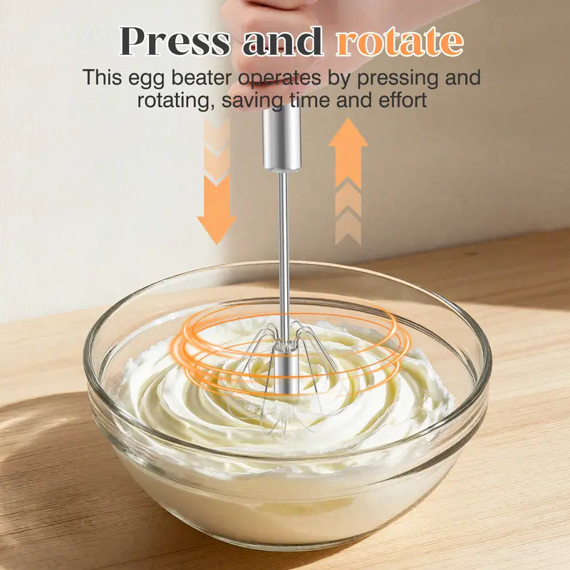 🥄 Semi-Automatic Push Whisk – Stainless Steel Hand Mixer