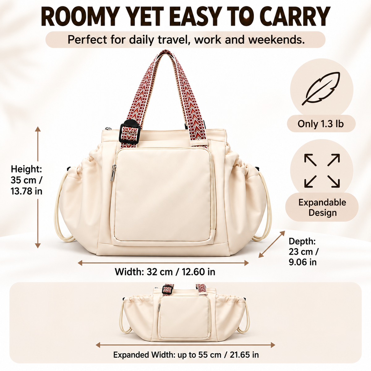 👜 3-in-1 Convertible Travel Tote – 15-Pocket Expandable Carryall