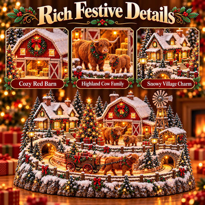 ⌛Last Day 49% OFF🐮 Highland Cow Christmas Farm Village – Lighted Farmhouse Holiday Décor 🎄✨