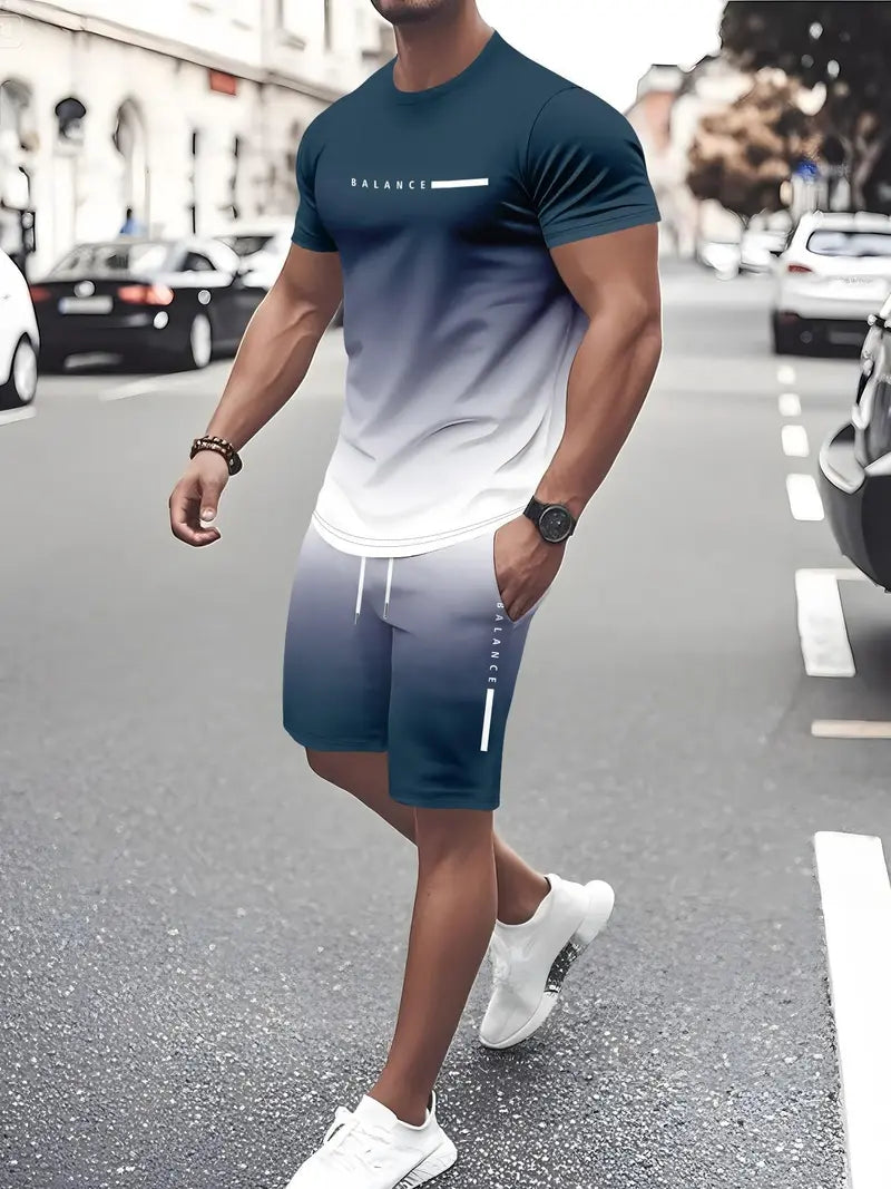 🎁Men’s Gradient Short Sleeve Tracksuit 2-Piece Set