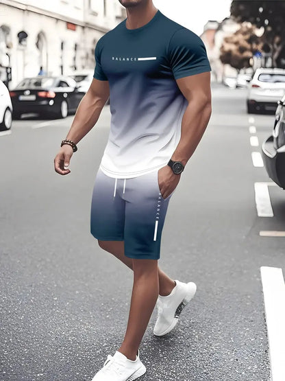 🎁Men’s Gradient Short Sleeve Tracksuit 2-Piece Set