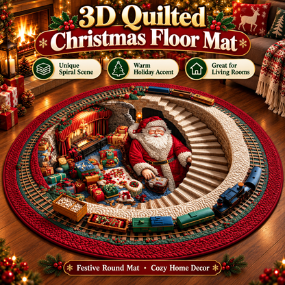 🎄 3D Christmas Santa Illusion Round Floor Mat – Cozy Holiday Home Decor