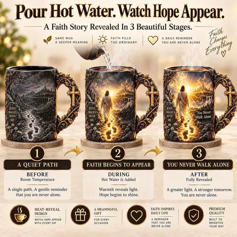 ✝️✨ 49% OFF – Jesus Walks With Me Heat-Reveal Mug | A Daily Reminder of Faith & Love! ❤️☕